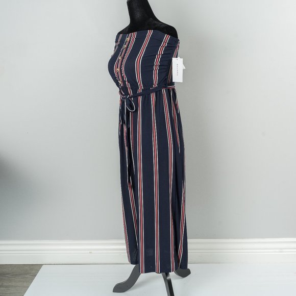 NWT Striped Strapless Maxi Dress - Navy - Medium - Picture 1 of 6